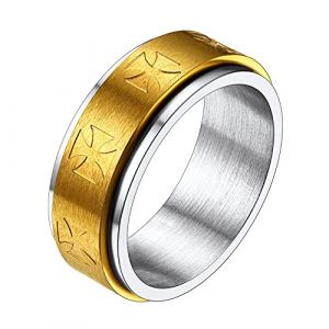 Richsteel Bague Templier Homme Or 62 Bagues Anti Stress Acier Inoxydable Anneau Tournant Bijoux Fantaisie Original (Richsteel Jewellery, neuf)