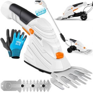 MASKO® Cisaille à gazon électrique avec batterie 7,2 V 2000 mA/h - Avec chargeur, gants, couteau à herbe, couteau à arbustes et manche télescopique 90-130 cm - Avec roues (WMK Trading GmbH, neuf)