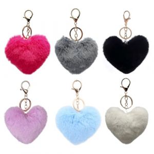 DOKRIN Porte-cl&eacute;s femme, Ensemble de 6 porte-cl&eacute;s c&oelig;ur, porte-cl&eacute;s en fausse fourrure douce et accessoires de sac &agrave; dos pour femmes et filles (IOANA BEST CLOTHES, neuf)