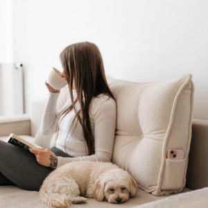 Gutekissen&reg; Coussin de dos - Coussin de lecture pour lit et canap&eacute; - Coussin triangulaire - Coussin de dos pour le mur - Coussin d'assise - Coussin mural - Avec poche pour t&eacute;l&eacute;phone portable (Cr&egrave;me (FavreShop, neuf)