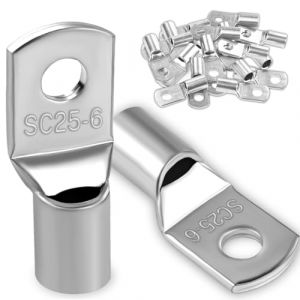 20 Pièces 25mm² Cosses Tubulaires M6 Cosses Annulaires, Cosses à Sertir a Oeil à Anneau, Œillet en Cuivre Étamé Cosse à Sertir pour Câble Électrique (Dawene store, neuf)