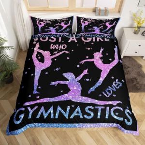 Housse de Couette de Gymnastique 240 x 260 pour Enfants Ados Femmes,Ensemble de Literie Tie Dye Violet Rose Parure de Lit Gymnastics Lovers Housse Couette À Paillettes Étincelantes 3 Pièces (Suzhou yiyanyun e-commerce Co., Ltd, neuf)