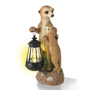 EASYmaxx Famille de suricates solaires LED | Peint à la main & sans fil avec capteur automatique de lumière du jour | 8 heures d'éclairage | 30 x 14 x 11 cm (DS e-Sales GmbH, neuf)