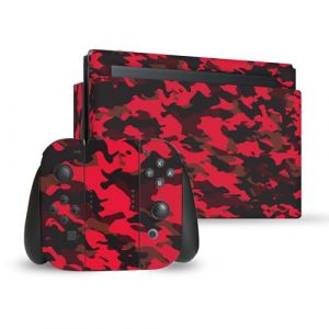 Head Case Designs Rouge Camo Camouflage Vinyle Autocollant De Jeu Peau Autocollant Couverture Compatible avec Nintendo Switch Console & Dock & Joy-Con Controller Bundle (eCell, neuf)