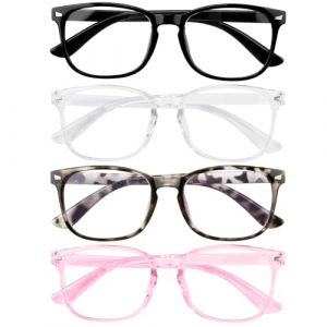 Lot de 4 Lunettes Anti Lumi&egrave;re Bleue Homme Femme, L&eacute;g&egrave;re Lunettes Ordinateur Gaming Ecran PC Blue Light Glasses Anti-fatigue Oculaire Confortable et &Eacute;l&eacute;gant Simples Transparent Noir &Eacute;caille Rose (YueTingJiCheng, neuf)