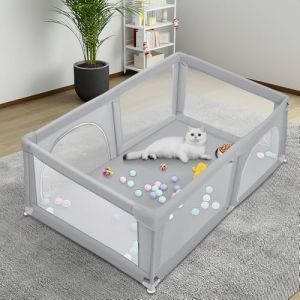 OHMG Parc B&eacute;b&eacute; Parc De Jeux B&eacute;b&eacute; D&eacute;montable Lavable Avec 50pcs Boules Plastiques Centre d'activit&eacute;s pour Enfants Grand Parc Adapt&eacute; Int&eacute;rieur Ext&eacute;rieur avec Grille de Protection (jusiZL, neuf)