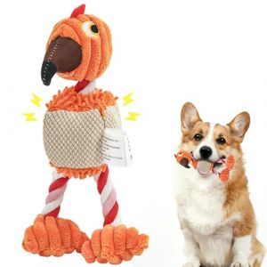 InteDesign Jouet couineur pour chien, jouet en peluche indestructible en forme de flamant rose avec corde en coton naturel, jouet pour chiot avec couineur et pieds en corde, jouet pour oiseaux pour (KZWORLD, neuf)