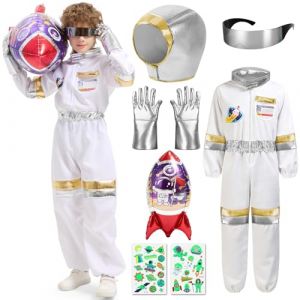 Haozozo D&eacute;guisement Astronaute Enfant Fille & Gar&ccedil;on avec Casque, Gants, Fus&eacute;e Gonflable, Lunettes Spatiales et Autocollants - Parfait pour Carnaval, Halloween, &Eacute;v&eacute;nements Th&eacute;matiques et Cosplay (L) (SAISAITOY, neuf)