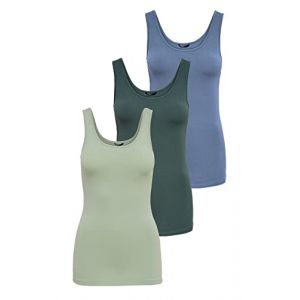 ONLY Débardeur Onllive Love Noos pour Femme, Vert/Bleu (1 x Desert Sage/ 1 x baume Vert / 1 x Bleu Chinois), XS (b² Fashion, neuf)