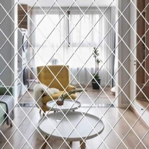 SSyang Autocollant Mural Miroir Diamant, 7 Pièces Miroir Autocollant Miroir Adhésif, Ensemble D'autocollants pour Miroir Mural, 25 * 50cm, Pour les Murs, les Fenêtres et les Placards (Argent) (luou, neuf)