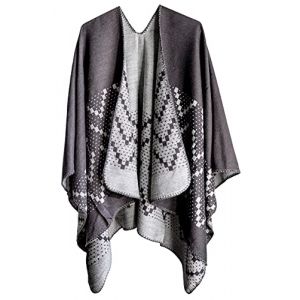 Shmily Girl Élégant Poncho Chaud et Ouvert Châle Cape Epais pour Automne Hiver - Femme (One Size, Flèche carrée à Petit Point/Gris) (Shmily lady, neuf)