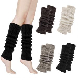 Lot de 4 Jambi&egrave;res Tricot&eacute;es pour Femme et Fille,Gu&ecirc;tres Longues en Laine Tricot&eacute;e pour Danse,Tricot&eacute;es Gu&ecirc;tres de Jambe Leg Warmer,Jambi&egrave;res Longues en Crochet,Pour le Ballet、la Danse、le Sport (jiushakuajing, neuf)
