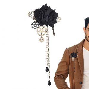 GkgWuxf Pince &agrave; cheveux steampunk | Pinces &agrave; cheveux gothiques | Pince &agrave; cheveux vintage Steampunk unique avec pompons, fleur gothique et broche d'engrenage pour femme (qkufuey, neuf)