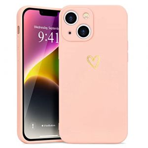 Wirvyuer Coque Compatible avec iPhone 14 Antichoc Coque Silicone TPU avec Motif Coeur d'amour Dor&eacute; Mignon &Eacute;tui Protection Compl&egrave;te Souple pour iPhone 14 6,1 Pouces (Rose) (meijiehua, neuf)