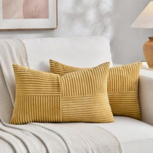 FDTERN Lot de 2 Boho Housse de Coussin 35x60 Curcuma,à Motif Croisé Decoration Housses de Coussin en Velours Côtelé,Douillet Taie d'oreiller Housse Coussin Moderne pour Canapé Chambre Chaise Lit (Fdtern-eu, neuf)