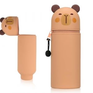 Kawaii - Trousse Scolaire 2 en 1 - en Silicone - Porte-Crayon en Forme d'animal - Convient pour garçons et Filles (Capybara) (SmlperDirect-fr, neuf)