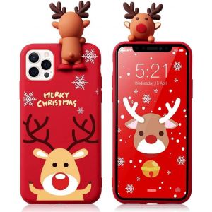Esakycn Coque de Protection pour iPhone 15 Pro Max, Motif de No&euml;l 3D Rouge Caricature poup&eacute;e en Silicone, Ultra Fine, Anti-Chocs, Coque de No&euml;l pour iPhone 15 Pro Max 6,7", cerf (Skyec, neuf)