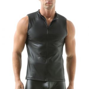 YOOBNG Hommes Faux Cuir Gilet Sans Manches Sous-chemise Look Mouill&eacute; Col Rond Tank Top v&ecirc;tements de Nuit (YouBin, neuf)