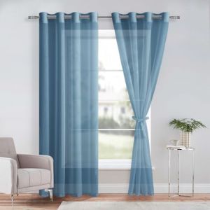 DWCN Lot de 2 Rideaux Voilages à Oeillets pour Fenêtre, Rideau Transparents avec Embrasses pour Salon Chambre d'enfant, Bleu Foncé, 140x225cm (Largeur x Hauteur) (DWCN EU, neuf)