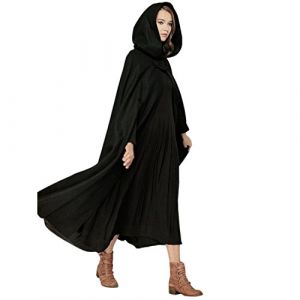 Femme Hiver Automne Élégant Couleur Unie Longue Cape à Capuche Poncho Veste Blouson Manteau Tops Longue Robes Chaude - Noir - Taille X-Large (JL TECHONLOGY COMPANY, neuf)