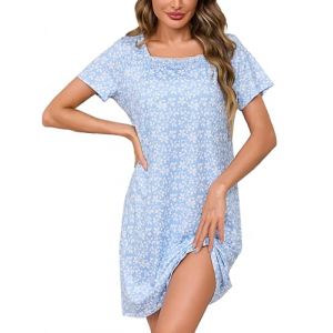Litherday Chemise de Nuit Femme Manches Courtes Coton Robe de Nuit en Dentelle V&ecirc;tements de Nuit &agrave; imprim&eacute; Fleuri Ete (YUNQU-EU, neuf)