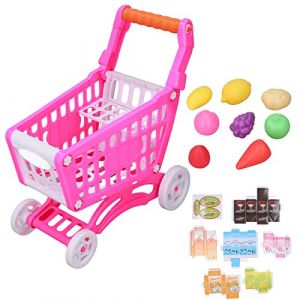 Caddy de Course, Caddie Enfant Jouet, Chariot de Courses Enfant, Jouet de Chariot de Caddie d'enfants, Ensemble de Caddie d'enfants, Le Cadeau Parfait pour Les Anniversaires, Cadeau de Noël (Rose) (Tyenaza, neuf)