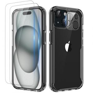 ORETECH pour Coque iPhone 15 Plus 6.7 Pouces avec [2 Verre Tremp&eacute; Protection &eacute;cran et 1 Cam&eacute;ra Protecteur] Antichoc Dur PC TPU Silicone Bumper &Eacute;tui de Protection iPhone 15 Plus Coque Noir (ORETech EU, neuf)