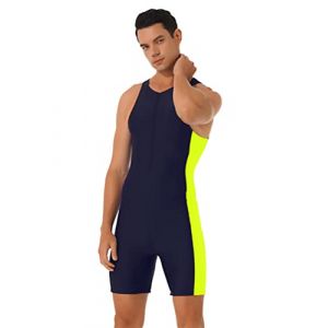 dPois Maillot de Bain Homme Piscine Une Piece Body Combinaison de Plong&eacute; Surf Combishort Short de Bain Shorty Boxer Natation Plage V&ecirc;tements d'&Eacute;t&eacute; Swimwear S-XXL E Bleu Marine&Vert Fluo S (dPois eu, neuf)
