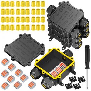 4 Pi&egrave;ces Bo&icirc;te de Jonction &Eacute;tanche IP68, Bo&icirc;tier &Eacute;tanche de Jonction, Raccord &Eacute;lectrique 3 Voies pour C&acirc;bles de &Oslash;4-14mm, Connecteurs &Eacute;tanches de C&acirc;bles, Id&eacute;al pour C&acirc;bles Ext&eacute;rieurs, Noir (DERUNRUN, neuf)