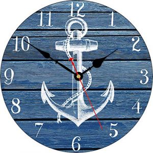 TAHEAT 34 cm Blanc Ancre Schéma Horloge Murale, Non tic-tac Silencieux Horloges, Nautique Rétro en Bois Chiffre Arabe Horloges, Facile à Lire Pendules murales pour la Cuisine/Le Salon/Chambre (TAHEAT FR, neuf)
