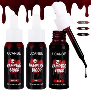 UCANBE Halloween Faux Sang Réaliste (3 PCS)- Fake Blood Lavable pour Film, Théâtre, Zombies Vampires Clowns Monstres Cosplay Effets Spéciaux Maquillage (Tohuimin, neuf)