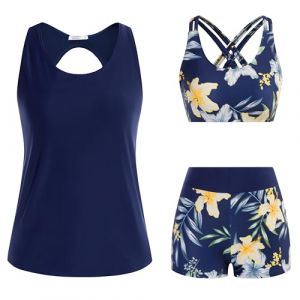 JASAMBAC Maillot De Bain Tankini Femme 3 PièCes Tankinis Femme Imprimé Floral ContrôLe du Ventre Bikinis AthléTique Maillot De Bain Modeste Shorty (Fancy Shop EU, neuf)