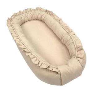 WIKLINOPOL Réducteur de Lit Bébé – Cocon Bébé 85x45 cm en Beige avec volants – Baby Nest Portable avec Matelas – Nid Douillet Lavable en Coton 100 % – Sécurité à la Maison ou en Voyage (Weidenprodukte, neuf)