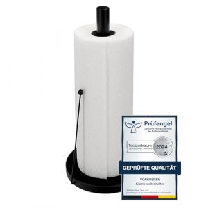 Porte-Rouleau essuie-Tout sur Pied Noir 32 × 15 cm VonBueren | Acier Inoxydable | Porte-essuie-Tout Noir | Support Rouleau de Papier Cuisine | Porte-Rouleaux Papier Cuisine | pour Plan de Travail (Boutique Kaleido, neuf)