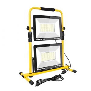 Projecteur Chantier LED avec C&acirc;ble, Willpower Lampe de Chantier 2x 150W 30000LM Spot LED Ext&eacute;rieur 6500K Blanc Phare de Travail Portable Pour Garage Atelier Construction Terrasse Jardin, IP66 (gzyizai, neuf)