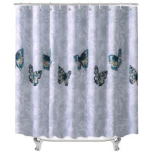 Lerores - Rideau de douche papillon, ourlet lest&eacute;, textile anti-moisissure, hydrofuge, lavable en polyester pour la salle de bain, baignoire avec 8 anneaux de rideau de douche 120 x 200 cm (yuan ying MAYY, neuf)