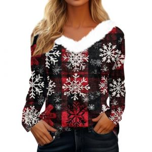 MOKBAY Pull Moche de Noel Costume Noel Manche Longue Chic Moche Noir M&egrave;re Pere Et Glamour d'hiver Col V Tenue No&euml;l Famille Pull de No&euml;l Femme Fete Chemisier Femme Chic Noir L (MOKBAY, neuf)