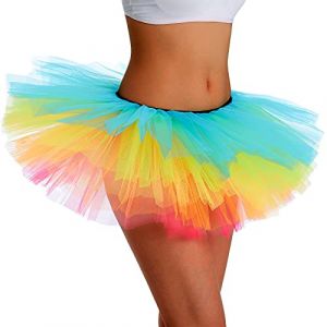 Phantomon Jupe tutu classique élastique 5 couches en tulle pour femme et adolescente, style vintage années 1950, taille adulte, Arc-en-ciel, Taille Unique (PhantomonUK, neuf)