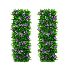 Lot de 2 panneaux de treillis de jardin extensibles de 30 x 180 cm avec feuilles artificielles, clôture de jardin extensible avec lierre artificiel et fleurs violettes, décoration de jardin (YONGZHIXIN002, neuf)