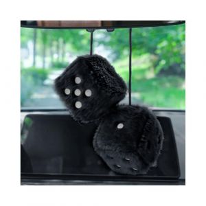 JNNJ Cube De D&eacute;s De Peluche Suspendu, D&eacute;s en Peluche avec Pois &agrave; Suspendre Au R&eacute;troviseur Effet R&eacute;tro, Cube en Peluche Voiture Fuzzy Dice pour Voiture Int&eacute;rieur, Surface De R&eacute;frig&eacute;rateur(Noir) (KJHmaoyi, neuf)