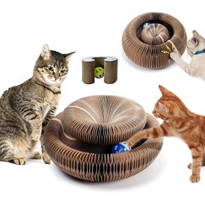 Griffoir pour Chats avec Clochette, Grand Magic Organ Cat Scratcher Board, Tableau à Gratter pour Chat, Papier ondulé recyclé, Jouet pour Chat lit Rond, Jouet à gratter interactif Pliable (Hua Sheng Bai Huo, neuf)