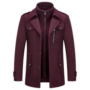 KUDORO Manteau Homme en Laine Chaud pour Hiver Trench Coat Mi-Long Classique Parka Pardessus Caban Slim Fit Élégant Business Décontractée Duffle-Coats Coup-Vent Revers Overcoat(Bordeaux,XL) (KUDORO, neuf)