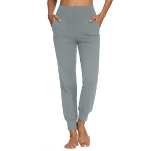MOVE BEYOND Pantalon de jogging doux et 3/4 pour femme avec 4 poches - Pantalon de jogging actif à taille haute - Pour entraînement, yoga, salon, Pantalon long, gris clair, L (MOVE BEYOND EUROPE, neuf)