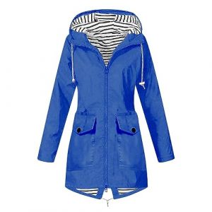 MOKBAY Imperm&eacute;able Femme Long Manteau Court Hiver Veste Legere Pluie Cire Marin Longue Bleu Royal Grande Taille Capuche Matelass&eacute; Veste de Anti Pluie Grande Taille Femme Bleu Royal 5XL (MOKBAY, neuf)