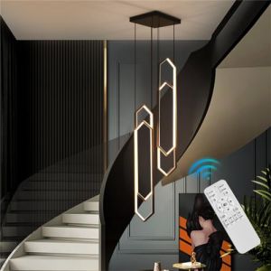Lampe Suspension Lustre Escalier Moderne G&eacute;om&eacute;trie Rectangulaire LED Dimmable En Suspension R&eacute;glables En Hauteur Lampe Pendante Lampe De Table Salle &Agrave; Manger Noir Chambre Lampe Int&eacute;rieure D&eacute;coratif(4 (MYLJP-lumi&egrave;re, neuf)