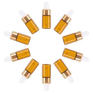 PRETYZOOM Lot de 30 Flacons Compte-Gouttes en Verre 3 Ml Couleur Ambr&eacute;e Embout en Silicone Blanc et Anneau Dor&eacute; Bouteilles Rechargeables pour Huiles Essentielles et Voyage Flacons Doseurs (Coddle HSY, neuf)