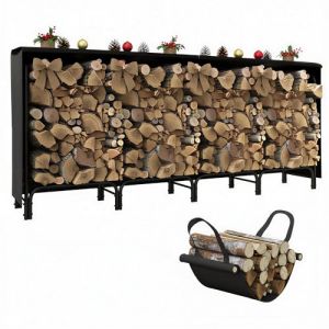 Outsunny Abri b&ucirc;ches Range-b&ucirc;ches avec sac de transport en toile et housse Oxford 600D, capacit&eacute; 10L, pour ext&eacute;rieur, supporte 200 kg, 240L x 36P x 99H cm, m&eacute;tal, noir (Aosom FR, neuf)