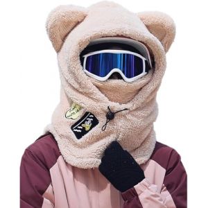 ThiCc Capuche Sherpa pour femme &ndash; Chapeau mignon avec oreilles d'ours, lapin et chat, cache-oreilles en peluche pour l'hiver, l'&eacute;quitation, le ski, casque, cagoule polaire coupe-vent pour temps froid (WFB 22, neuf)