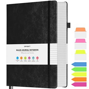 Grand carnet ligné, format A5, ligné, 314 pages numérotées avec autocollants, papier épais 100 g/m², couverture rigide, journal en cuir vegan pour femme, homme, école, bureau (GanFenDirect, neuf)