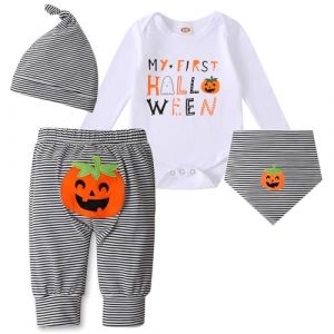 Puluole Deguisement Halloween Bebe Garcon,Pyjama Halloween Bebe,Costume Citrouille Bébé,Tenue Halloweens Bébé Ensemble,Vetement Halloweens Bebes (Blanc,12-18 Mois) (YUCH LIFE, neuf)